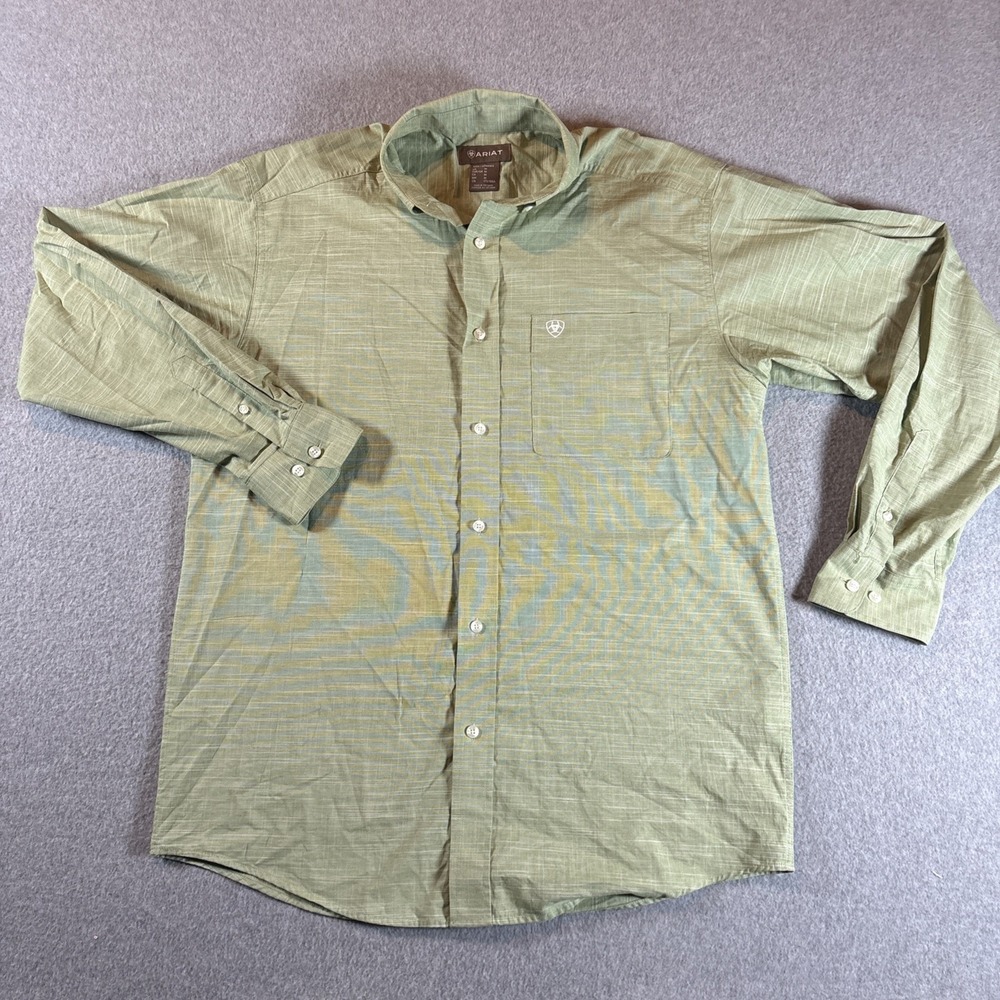 Ariat‎ Men's Solid Slub Classic Fit Shirt  Sz M Posh Olive, Green  Button Down